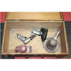BROWN TOOL BOX WITH ASSORTED AIR TOOLS