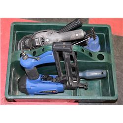 GREEN TOTE WITH AIR NAILERS AND AIR DRILL