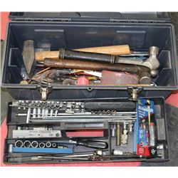BLACK TOOL BOX WITH ASSORTED TOOLS