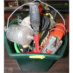 GREEN BUCKET WITH ASSORTED TOOLS