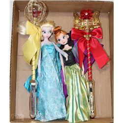 LOT OF 2 SINGING FROZEN DOLLS & WANDS