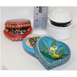 LOT OF THREE TRINKET BOXES  WITH JEWELRY