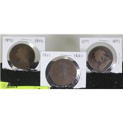 LOT OF THREE 1861 AND 1890'S LARGE COINS