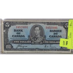 1937 CANADIAN $5.00 BILL