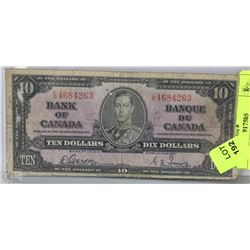 1937 CANADIAN $10.00 BILL