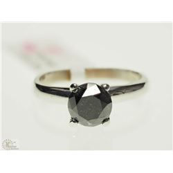 #3-14K WHITE GOLD BLACK DIAMOND SOLITAIRE RING