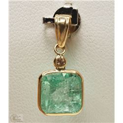 #11-14K YELLOW GOLD EMERALD & DIAMOND PENDANT