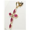 Image 2 : #12-14K YELLOW GOLD RUBY & DIAMOND CROSS PENDANT
