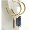 Image 2 : #13-14K YELLOW GOLD SAPPHIRE HOOP EARRINGS