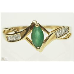 #22-14K YELLOW GOLD EMERALD & DIAMOND RING