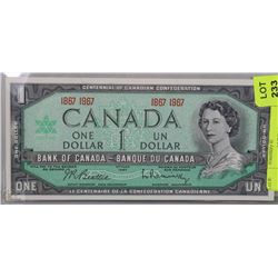 CANADIAN CENTENNIAL $1.00 DOLLAR BILL UNC.