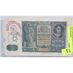 NAZI CONCENTRATION CAMP BANK NOTE STAMPED