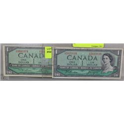 1954 CANADIAN $1.00  BANK NOTE X2