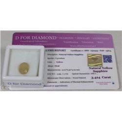 36) NATURAL YELLOW SAPPHIRE 3.424CT WITH COA