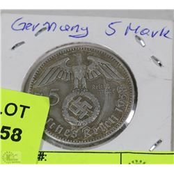 GERMAN NAZI 5 MARK COIN 1938