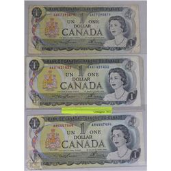 1973 CANADIAN $1.00 BANK NOTES X3