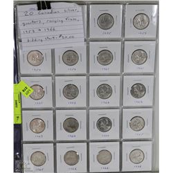 20 CANADIAN 1953 - 1966 SILVER QUARTERS