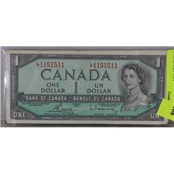 RADAR NOTE $1 DOLLAR BOUEY RASMINSKY 1954