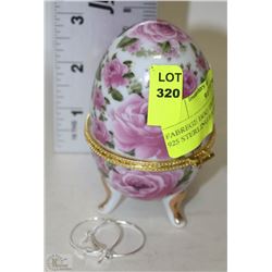 FABREGE EGG TRINKET BOX WITH 925 STERLING EARRINGS