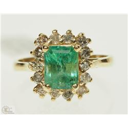 #43-10K YELLOW GOLD EMERALD & DIAMOND RING