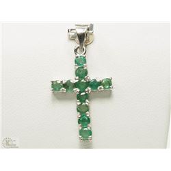 #48-STERLING SILVER EMERALD CROSS PENDANT
