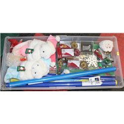 STORAGE BIN W/12 NEW ROLLS OF CHRISTMAS