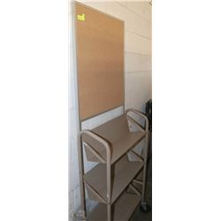 ROLLING BOOK CART WITH CORK BOARD TOPPER