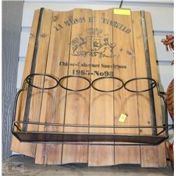 VINTAGE WOOD WALL HANGING WINE BOTTLE HOLDER