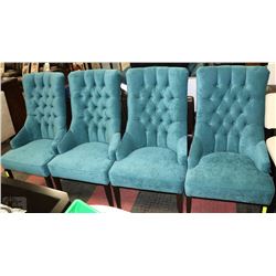 SET OF 4 TEAL FABRIC DELUXE DINING CHAIRS