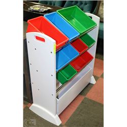 KIDS STORAGE SHELVING UNIT WITH 8 BINS AND A SLIDE