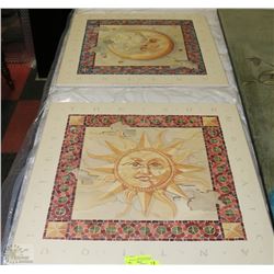 2 MOSAIC MOON AND SUN WALL HANGING PICTURES