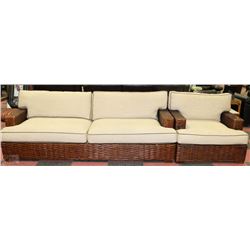 WICKER AND FABRIC SOFA AND CHAIR