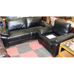 NEW BLACK LEATHERETTE WITH WHITE STITCHING SOFA &