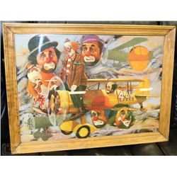UNIQUE MIRRORED PICTURE OF CLOWNS & PLANES