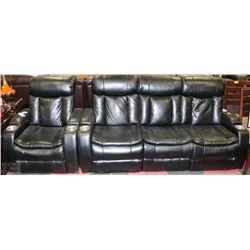 BLACK LEATHERETTE ELECTRIC RECLINING SOFA AND
