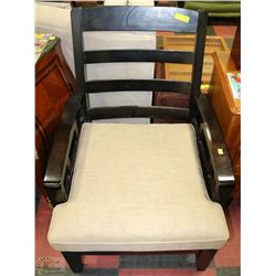 WOOD AND FABRIC ARMCHAIR (WATER STAINS)