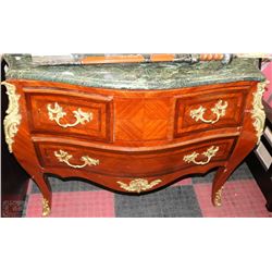 MARBLE TOP SIDETABLE WITH GOLD TONE ACCENTS (CRACK