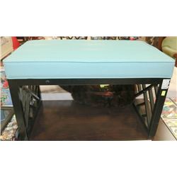 TEAL SNAKESKIN STYLE BENCH WITH WOOD FRAME