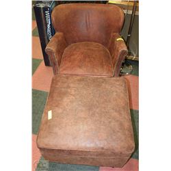 RUSTIC BROWN LEATHER ARMCHAIR WITH OTTOMAN