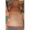 Image 1 : RUSTIC BROWN LEATHER ARMCHAIR WITH OTTOMAN