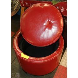 RED LEATHER COOLER STOOL WITH TOP THAT IS A TRAY