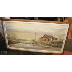 FRAMED COUNTRY SCENE SIGNED PAINTING 53"X30"
