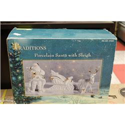 PORCELAIN SANTA WITH SLEIGH ORNAMENT