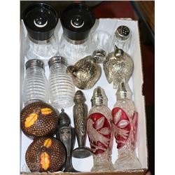 BOX W/SILVER PLATED & DECORATIVE SALT &