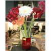Image 1 : FLOWER ARRANGEMENT IN RED VASE