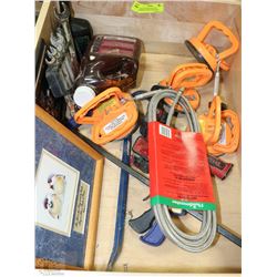 LARGE WOODEN BOX WITH CROWBAR, HUSKY,WRENCHES