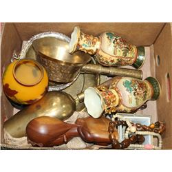 FLAT WITH ASSORTED ESTATE VASES AND BRASS ITEMS