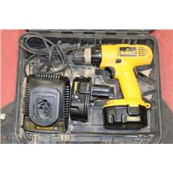 DEWALT 14.4V DRILL W/ 2 BATTERIES, CHARGER & CASE