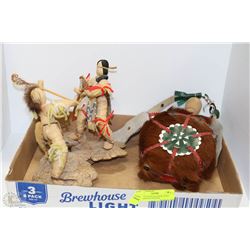 FIRST NATIONS FIGURINE WITH HUNGARIAN CANTEEN