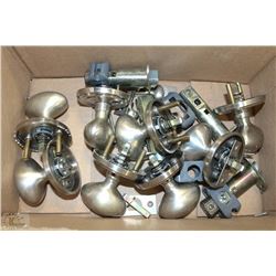 FLAT OF MATCHING BRUSHED METAL DOOR KNOB SETS